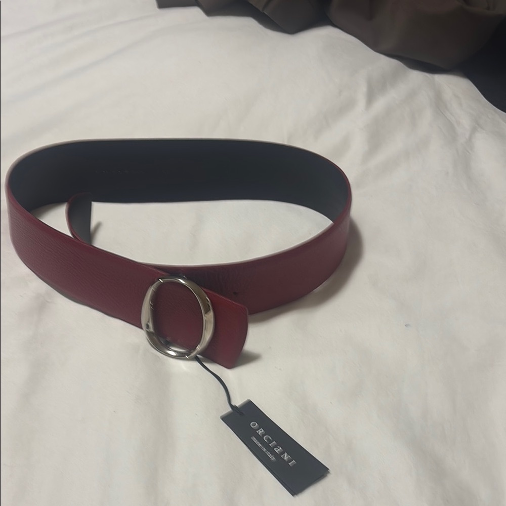 Orciani Reversible Burgundy Leather Belt with Silver Ring Buckle